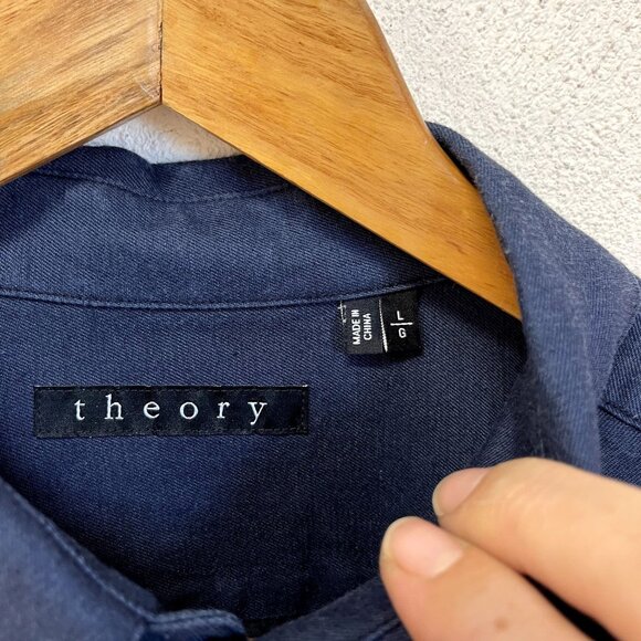 Theory Mens Navy Long-Sleeve Button-Up Shirt - Size L 100% Cotton - Picture 4 of 7